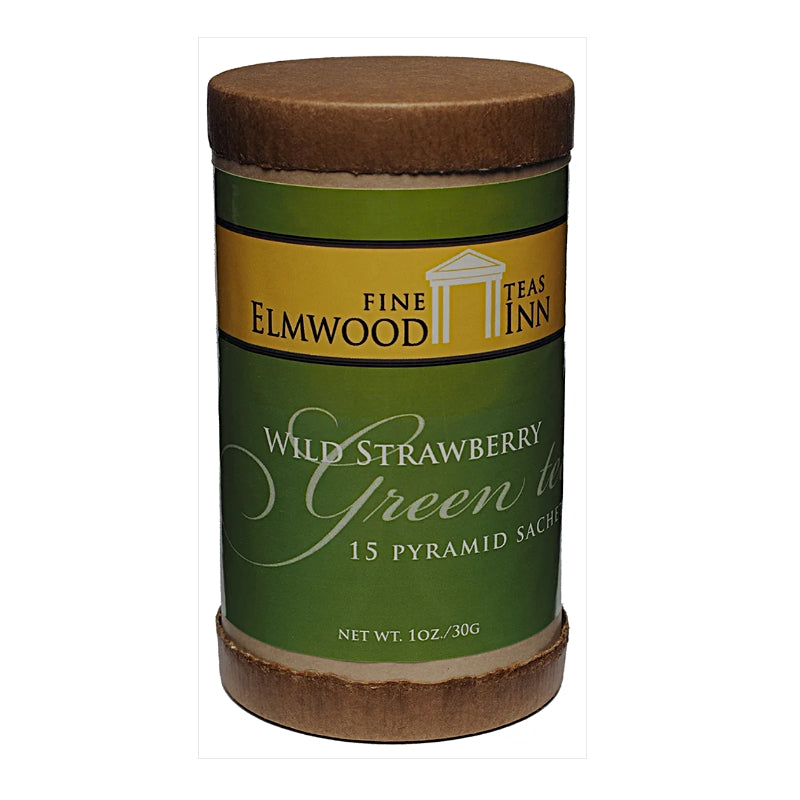 Elmwood Inn Fine Teas Wild Strawberry Green Tea - 15 Plant-based Pyramid Sachets (Brew 30 Cups of Tea)