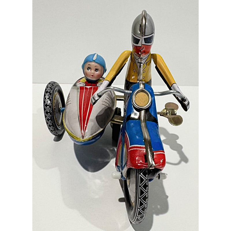 Vintage Wind-Up Motorcycle with Sidecar Tin Toy by Schylling