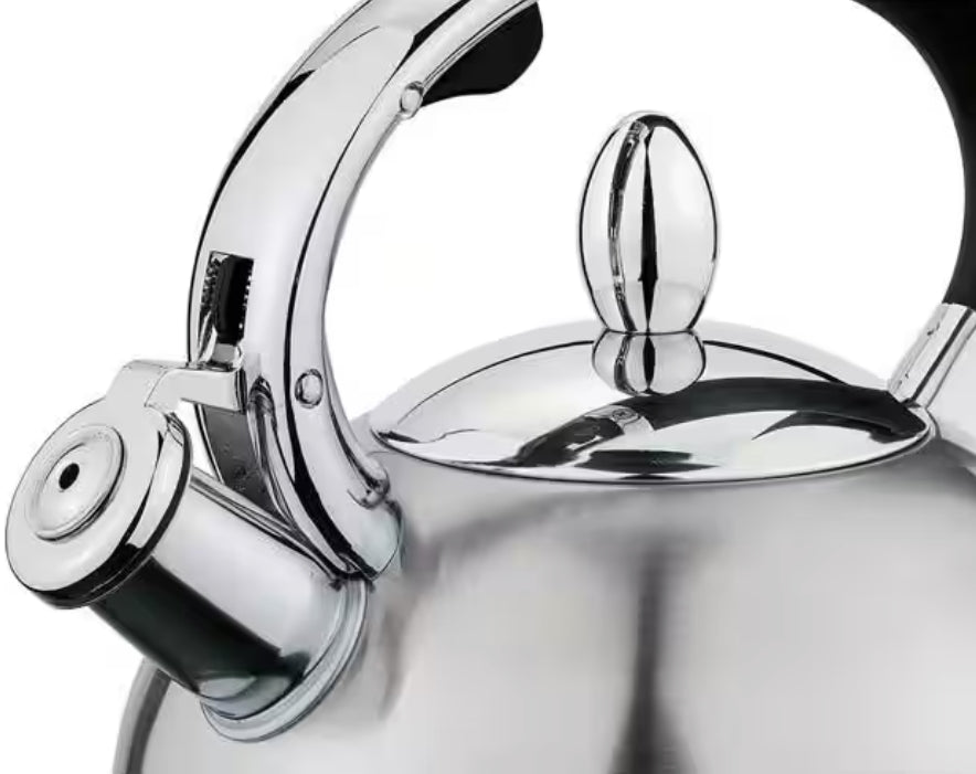 Whistling 18/8 Stainless Steel Silver Conte Water Kettle with Stay Cool Handle - 2.9 Quart / 11.5 Cup Capacity - All Cooking Surfaces Cilio